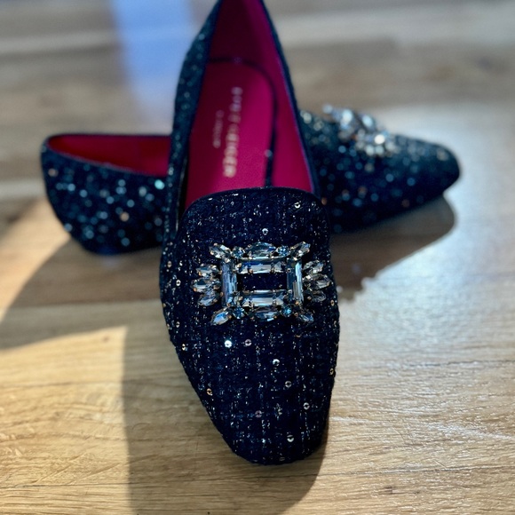 Kurt Geiger Shoes - Kurt Geiger Black Sequin Loafers with Embellishment